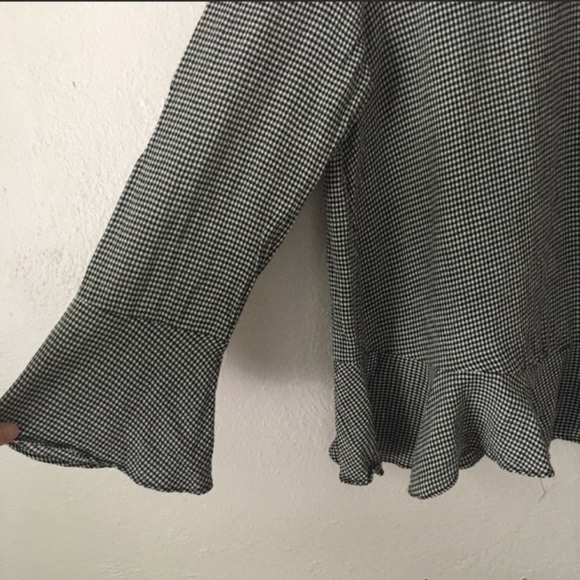 Zara Pin Check Bell Sleeve Blouse - Picture 6 of 8